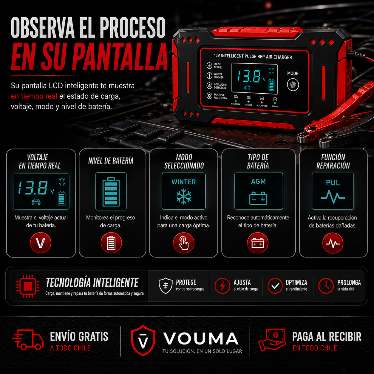 VoltRescue 12V™ – Cargador Inteligente y Mantenedor de Baterías